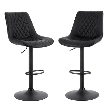 2x Bar Stools Kitchen Swivel Gas Lift Counter Chair Diamond Leather Black