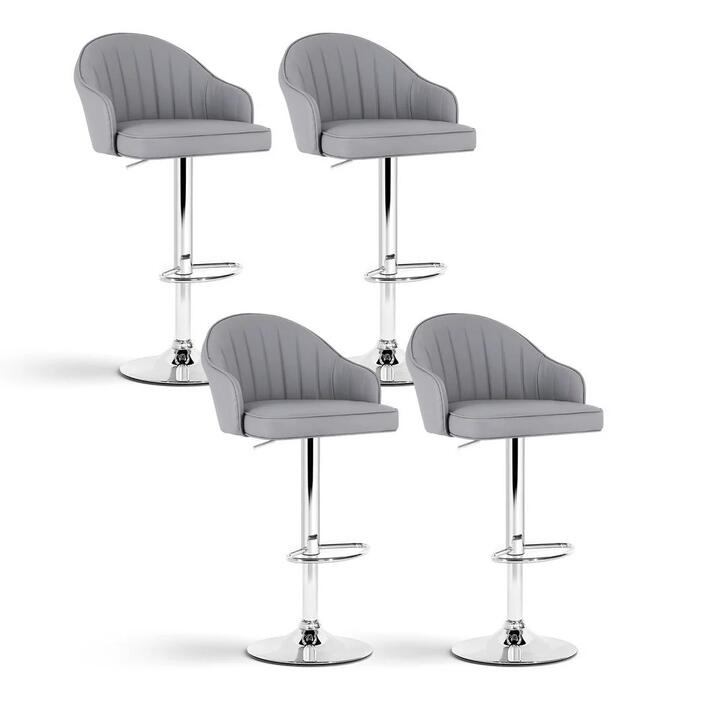 4x Bar Stools Kitchen Swivel Gas Lift Counter Chair Shell Leather Grey
