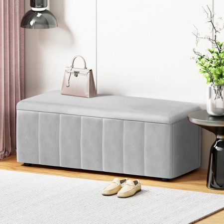 Storage Ottoman Blanket Box Velvet Grey 103cm