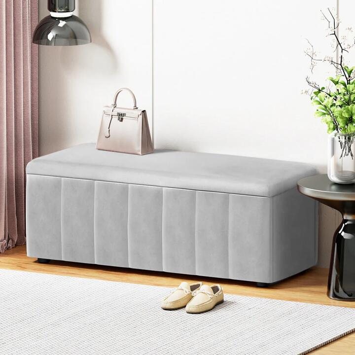 Storage Ottoman Blanket Box Velvet Grey 103cm