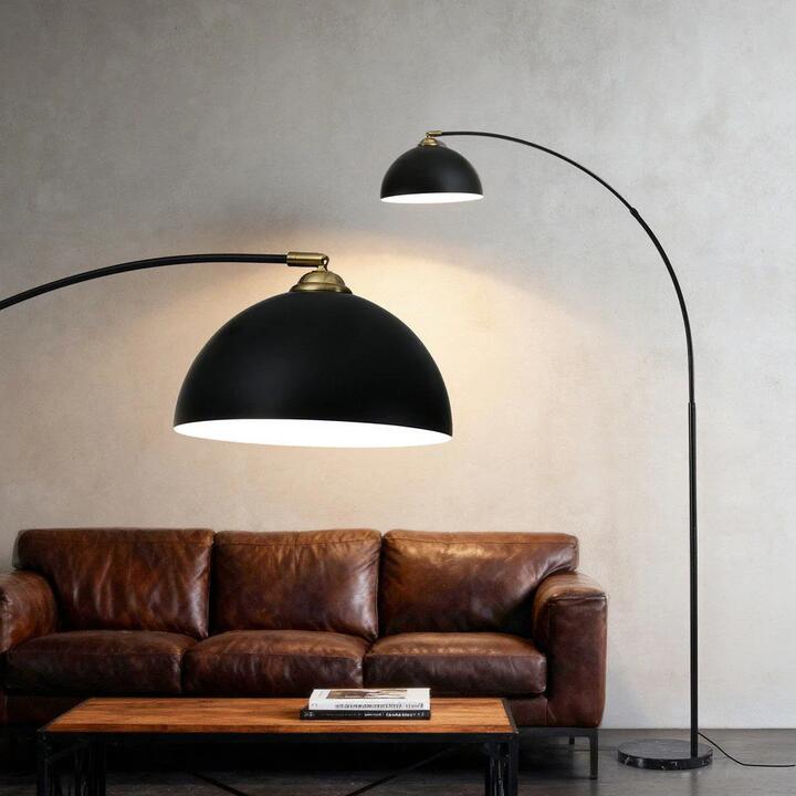 Modern Arched Floor Lamp Black Standing Heavy-Duty Marble Base for Living Room Bedroom