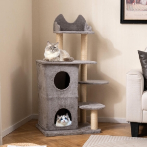 CostwayCat Tree for Large Cats 123 CM inch Cat Tower with 2-story Cond-Grey