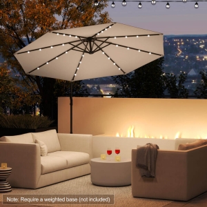 Costway3M Solar LED Offset Cantilever Umbrella with Easy Tilt Adjustment-Coffee