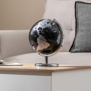 Costway20 cm Metallic Black World Globe with Metal Stand for Home School-Silver