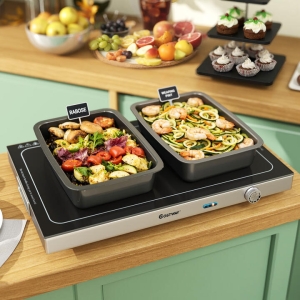 CostwayElectric Warming Tray with Adjustable Temperature Tempered Glass Top Food Warmer