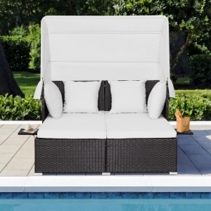 CostwayOutdoor Rattan Daybed with Retractable Canopy for Patio/Yard