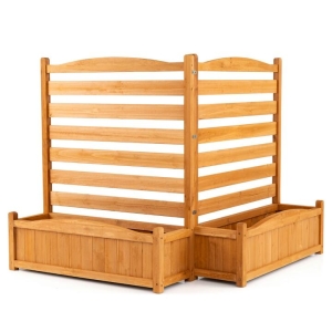 CostwayAir Conditioner Fence with Planter Box and No-Dig Kit-Yellow-2 panel
