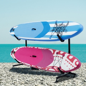 CostwayFreestanding Kayak Storage Rack with 6 Lockable Wheels for 2 Kayaks-Black