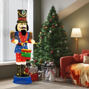 Costway185cm Pre-Lit Nutcracker with Ground Stakes and 100 LED Lights