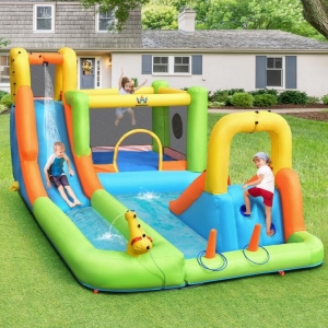 CostwayInflatable Jumping Castle Water Slide Bounce House Climbing Wall With Blower