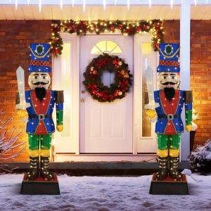 Costway2PCS 184 CM Pre-Lit Nutcracker with Sword and 110 LED Lights