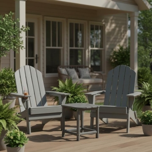 Costway3-Piece All-Weather Outdoor Conversation Set with 2 Folding Adirondack Chairs and Side Table