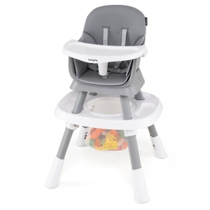 Costway15-in-1 Convertible Baby High Chair with Removable Tray and 5-Point Harness-Grey