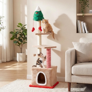 Costway132 cm Multi-Level Cat Tower with Cat Condo and 4 Sisal Scratching Posts