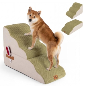 Costway4/5-step Dog Foam Stairs with Non-slip Bottom and Washable Cover-Green-5 Tiers Costway4/5-step Dog Foam Stairs with Non-slip Bottom and Washable Cover-Green-5 Tiers