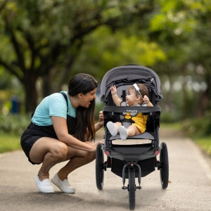 CostwayFoldable Jogger with Adjustable Canopy and Detachable Tray-Grey