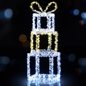 CostwayStacked Lighted Gift Boxes with Warm White and Cold White LED Lights