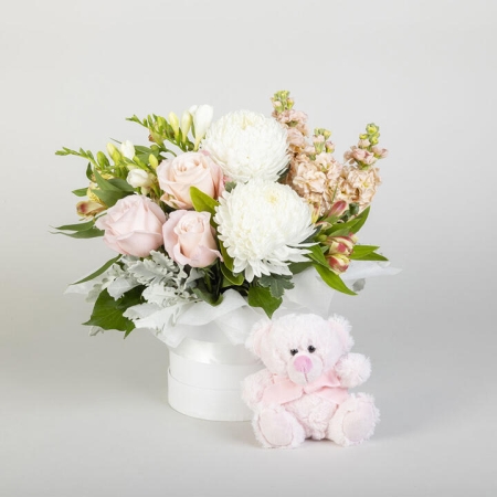 Pink Flower Arrangement With Teddy Bear | Interflora | Online Florist and Flower Delivery Across Australia