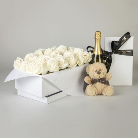 24 White Roses with Chocolate