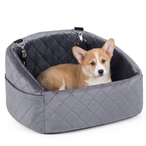 CostwayDog Car Seat for Small and Medium Pets Soft Travel Dog Booster Seat-Grey