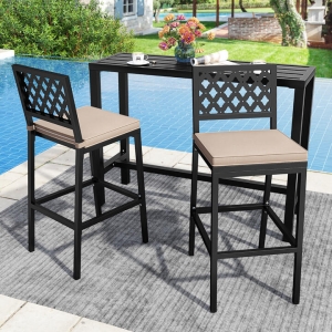 Costway69 cm Outdoor Bar Stools Set of 2 with Removable Cushions-Black
