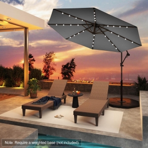 Costway3M Solar LED Offset Cantilever Umbrella with Easy Tilt Adjustment-Grey