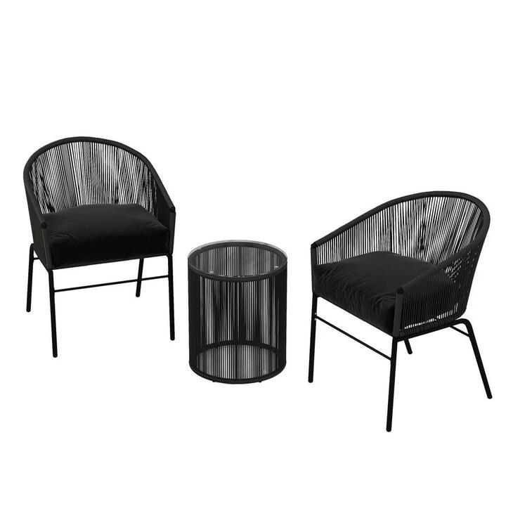 Arcadia Furniture 3 Piece Outdoor Patio Set Weather Resistant Black