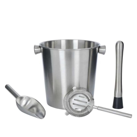 Davis & Waddell Brooklyn Stainless Steel Ice Bucket & 3 Piece Barware Set