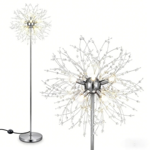 Costway160cm Crystal Floor Lamp Modern Freestanding Dandelion Light with Acrylic Crystals-Silver