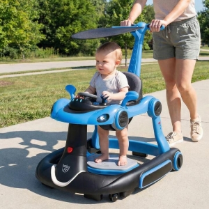 Costway6-in-1 Baby Walker with Canopy for 7-18 Months-Blue