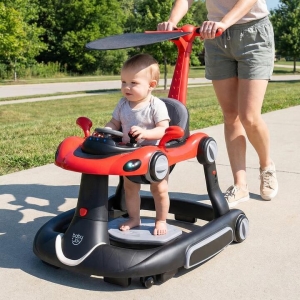Costway6-in-1 Baby Walker with Canopy for 7-18 Months-Red
