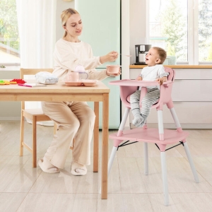 Costway5-in-1 Multifunctional Convertible Baby Highchair with Harness & Removable Tray-Pink