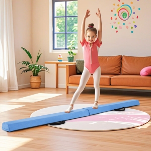 Costway2.1M Folding Balance Beam with Carry Handle and Foam Padding-Blue
