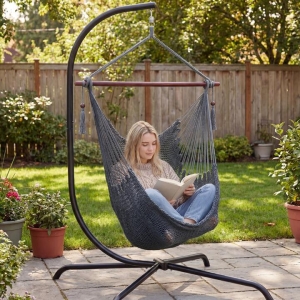 CostwayCaribbean Hammock Chair with Metal Spreader Bar-Grey