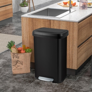 Costway50L Step Trash Can with Soft Close Lid and Deodorizer Compartment-Black
