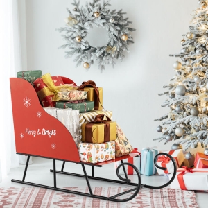 CostwayMetal Christmas Santa Sleigh Basket Xmas Santa's Gift Storage Sleigh