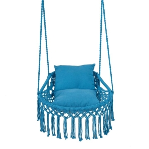CostwayMacrame Swing Chair Hammock Chair with 2 Removable Cushions-Blue