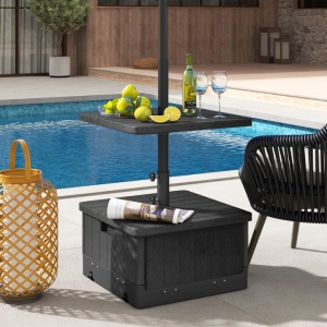 Costway80kg Outdoor Fillable Umbrella Base with Tray and Weighted Bag-Black