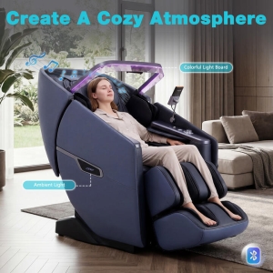 Costway4D Full Body Massage Chair with Heating Shawl and Airbags-Blue