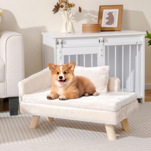 CostwayDog Sofa Bed with Removable Cozy Padded Pad and Pillow-White CostwayDog Sofa Bed with Removable Cozy Padded Pad and Pillow-White