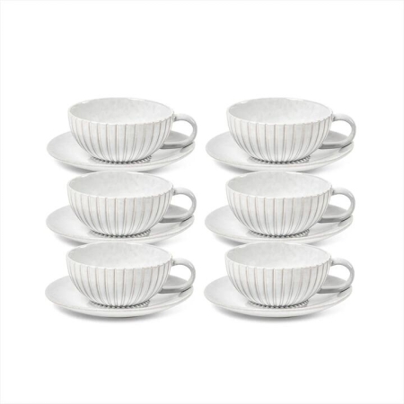 Salt & Pepper Hostess Teacup & Saucer 225ml - Set of 6