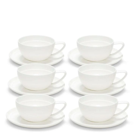 Salt & Pepper Edge Tea Cups & Saucers 280mL - Set of 6