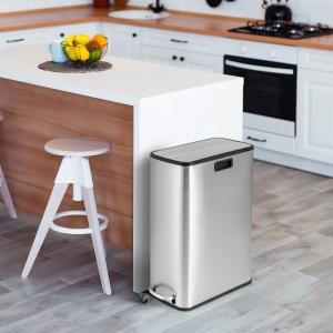 Costway46L Stainless Steel Trash Can with Soft-Closing Wing Lids and Removable Inner Bucket-Silver