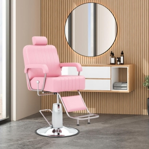 Costway360° Swivel Salon Chair with Adjustable Headrest Seat-Pink