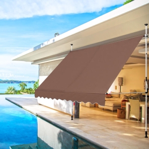 CostwayTelescopic Awning Sun Shade with Manual Crank Handle for Window Balcony Garden-M-Rustic Brown