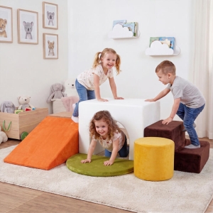 Costway6 Pieces Kids Climbing Foam Blocks Playset with Slide-White