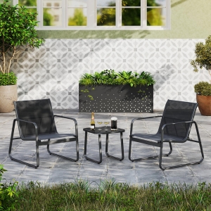 Costway3 Pieces Patio Conversation Set Outdoor Metal Chair and Table Set Breathable Fabric-Black