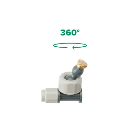 Complete the end of a Hoselink misting line with the Stop Mist Valve featuring an adjustable head. This combined end fitting closes the tubing and produces a fine cooling mist