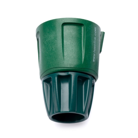 Replace the outlet fitting on a Hoselink Classic Hi-Flow Retractable Hose Reel with this 14mm Hose End Connector. The fitting clamps to the reel’s larger internal-diameter hose and connects to compatible Hoselink accessory fittings. It is designed specifically for the discontinued Hi-Flow reel system