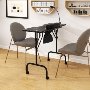 CostwayFolding Manicure Nail Table with Electric Dust Collector and LED Lamp-Black